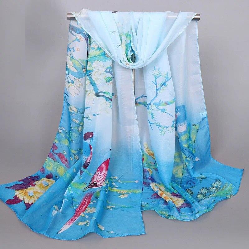 Spring Summer Printed Chiffon Silk Shawls Magpie Scarf Compact Lightweight Scarf Travel Sun Protection Scarf Wraps For Women
