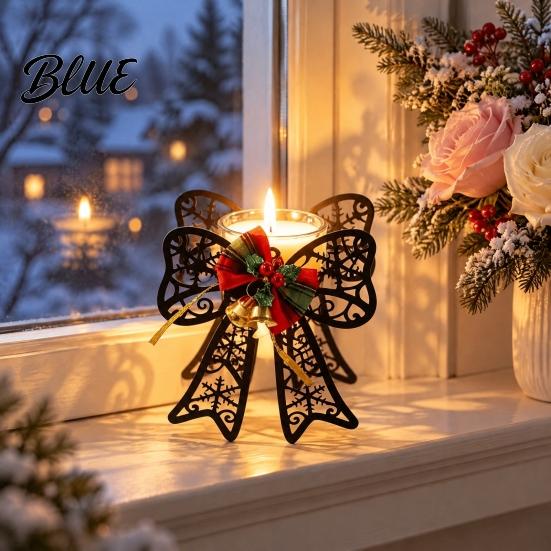 Holiday Home Decor Ornaments Black Metal Candle Holder Hollow Bow Sleigh Reindeer Bell Snowflake Tea Family Gathering Atmosphere Props Light