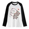 Women's Loose Fit Round-Neck T-Shirt with Color Blocking and Notched Shoulder Sleeve Fall/Winter Printed Long Sleeve Staple Top