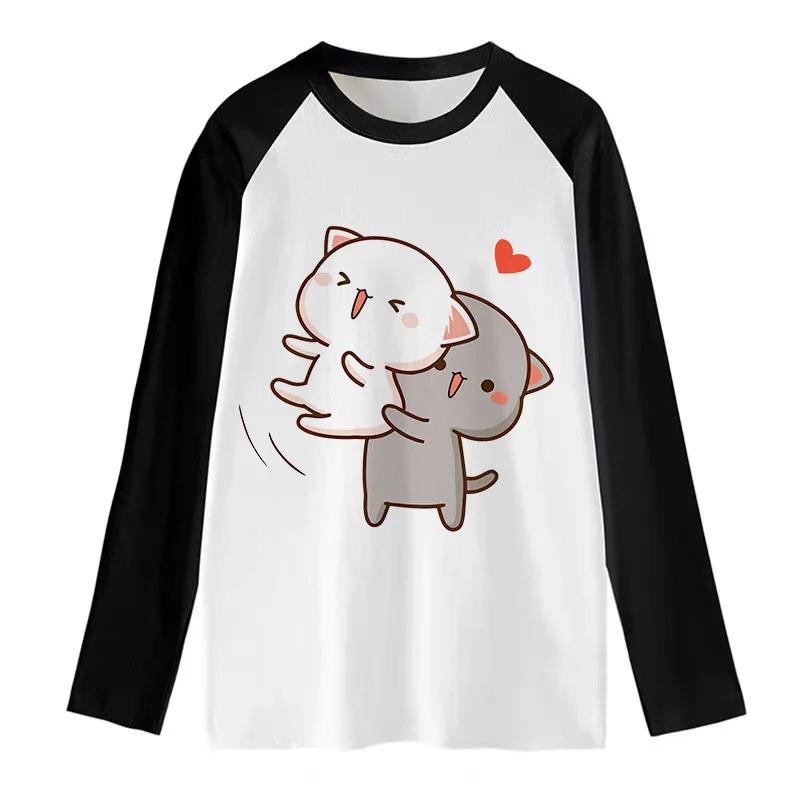 Women's Loose Fit Round-Neck T-Shirt with Color Blocking and Notched Shoulder Sleeve Fall/Winter Printed Long Sleeve Staple Top