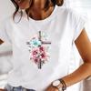 (Taille asiatique) Tee Vêtements T-shirt Imprimé Femmes Décontracté Mode Dame foi fleur florale Femme Haut Graphique Manches Courtes T-shirts