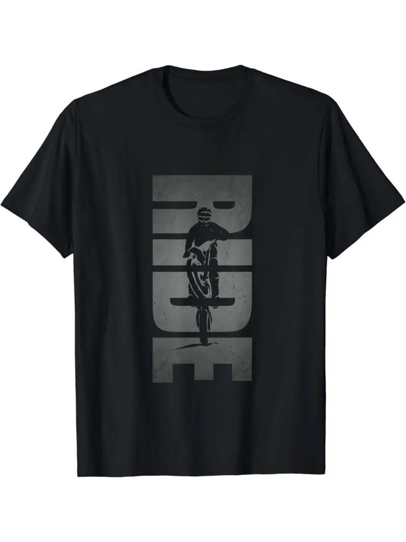 Men s Casual Off-Road Motorcycle Graphic - 100% CottonShort Sleeve, Round Neck, with RIDE PrintT-Shirt . S