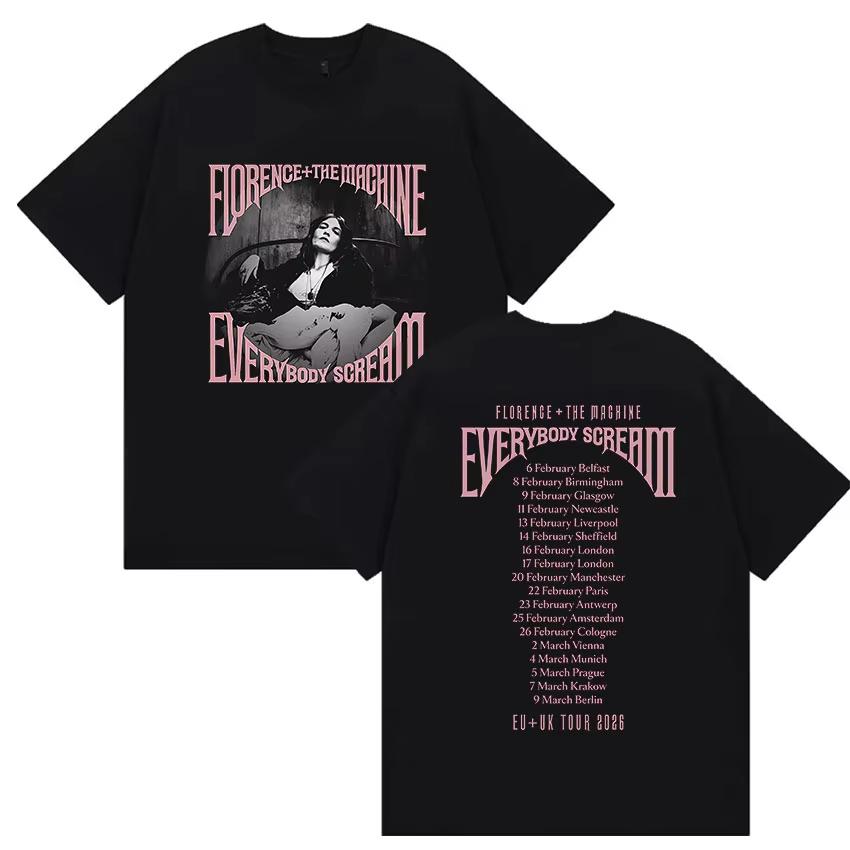

Rock Florence The Machine Everybody Scream Tour 2026 Graphic T Shirt Unisex Women Vintage pure Cotton Short Sleeve Top Streetwear 2XL