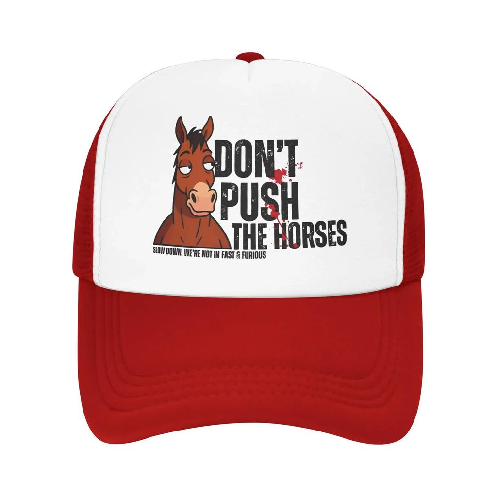 Summer Cooling Dont Push The Horses Funny Meme Quote Mesh Caps Men Women Adjustable Foam Trucker Hats For Casual Wear
