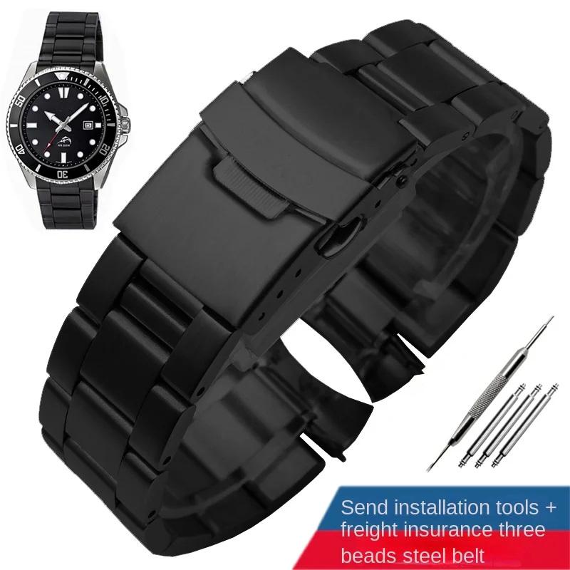 22mm Gold-Schwarz Edelstahl Uhrenarmband für Casio MDV-106 MDV-107 2784 Armband Gebogenes Metall-Armband Faltverschluss Armband