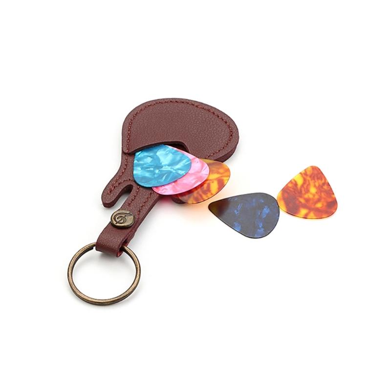 PU Leather Picks Bag and Picks Carrying Case with Keyring for Guitar Bass Ukulele Guitar Picks Holder Case with 5 Picks