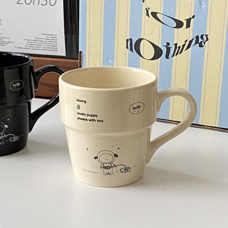 Niche Creative Cartoon Astronaut Puppy Design Sense Black And White Couple Water Cup Coffee Cup Gift