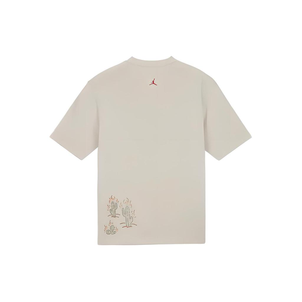 Jordan X Travis Scott Flammenprint Strass Rundhals Locker Kurzarm T-Shirt Herren Tops Aprikose DO4102-104