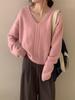 Women's V-neck Pullover Sweater Autumn and Winter New Loose Knit Sweater for Women