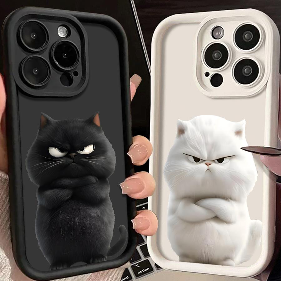 Cartoon Schwarze Weiße Katze Handyhülle Case für iPhone 17 Pro Max 14 12 Pro 16 15 Plus Air 11 13 17e