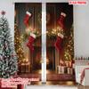 2pcs 2D Flat Printing Merry Christmas Popular Curtain Christmas Fireplace 1 Fabric Without Electricity Spring Party & Holiday
