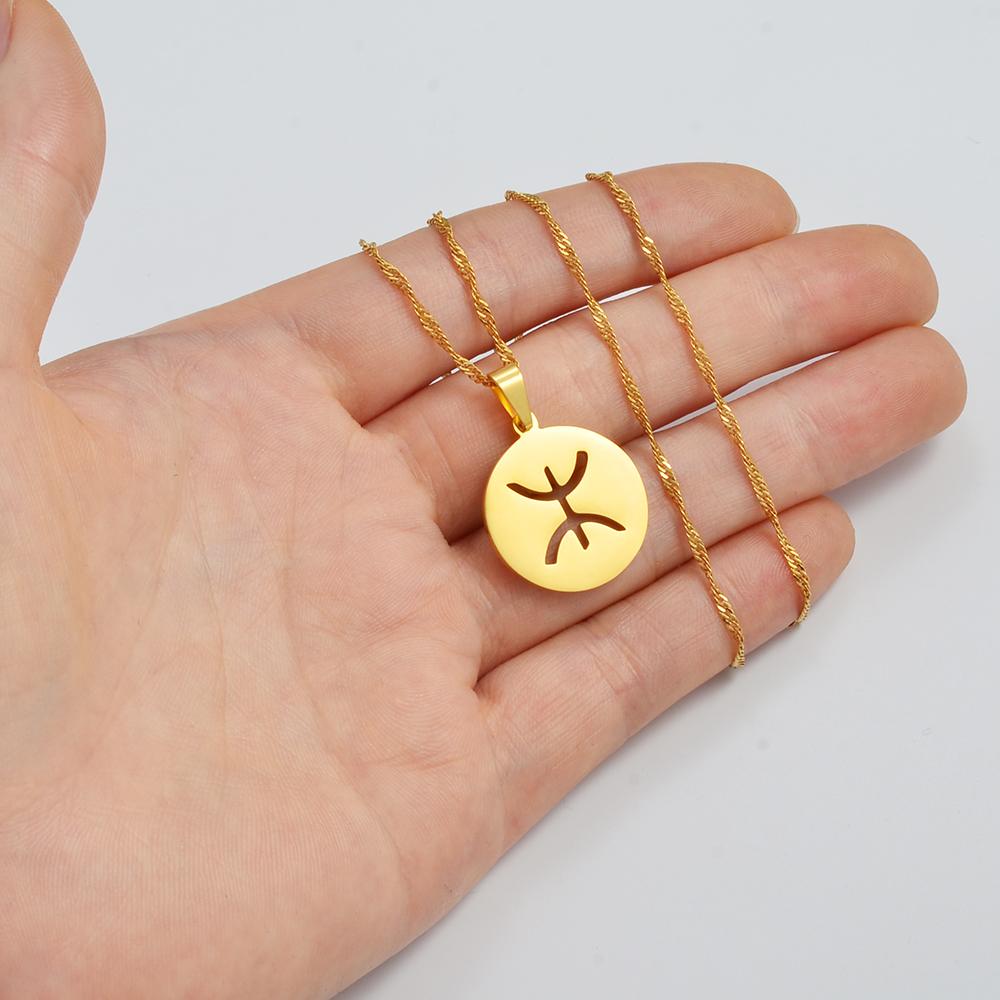 Anniyo Round Berbers Pendant Necklaces African Berber Jewelry for Amazigh Women Girls Men @275121
