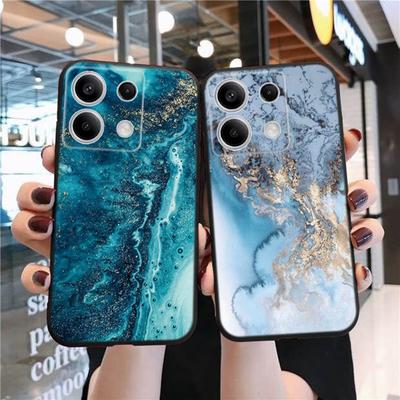 Handyhülle für Redmi 13C 4G 12C A3 A2 A1 Plus Note 13 Pro für Xiaomi 14 Poco C65 X6 X3 Pro Blumenkatze Marmor gemustert Stoßfeste Stoßstange Schwarze Abdeckung