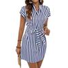 2026 Cross-border Independent Station Amazon 3D Printing European and American Women's Clothing Sleeveless Striped Lace-up V-neck Dress Vacation