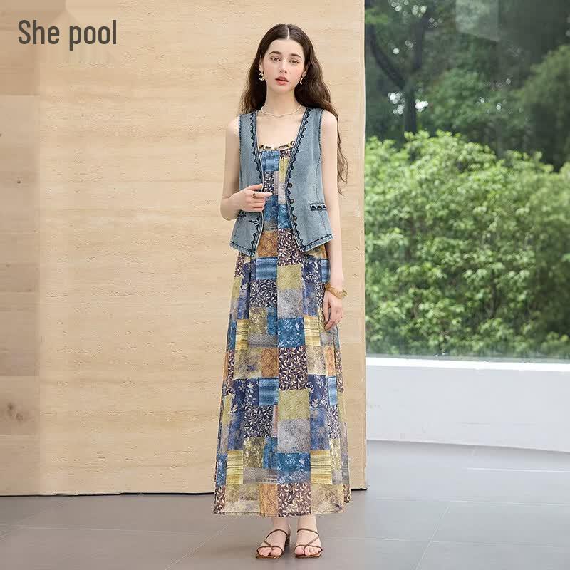 Women s Summer Floral Vest & Camisole Dress Two-Piece Set S