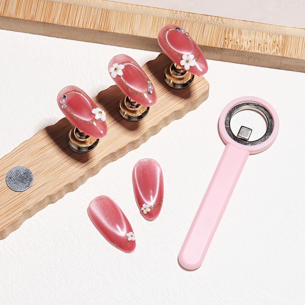 Nail Art Tool Ring Cat s Eye Magnet, Hollow Cat s Eye Manicure Tool, Strong Magnetic Perfect Halo Ring Cat Eye Magnet Pink