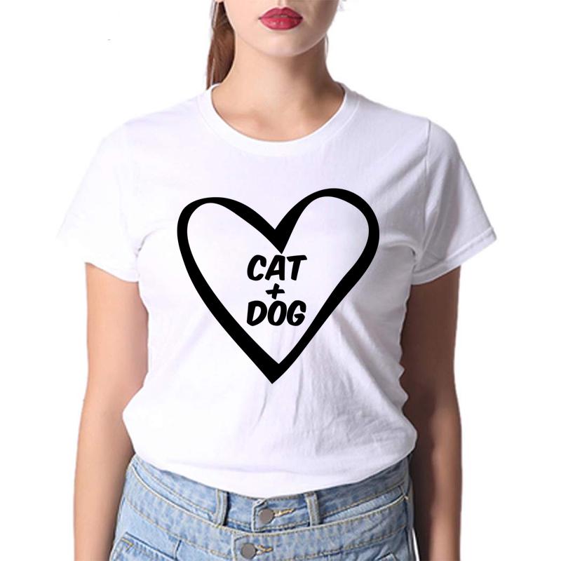 Buy Women White Top Cat Dog T Shirt at affordable prices — free