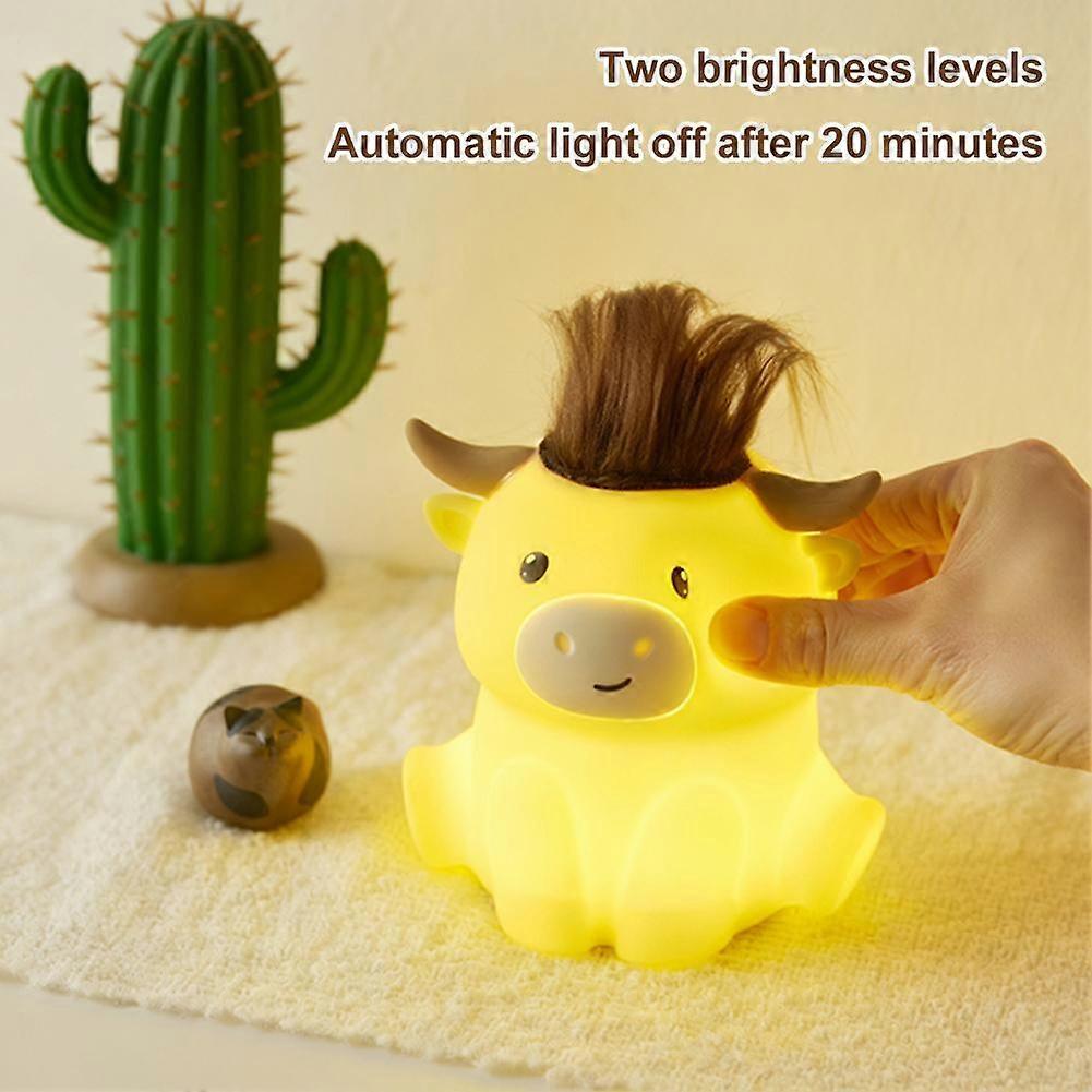 Cute Highland Cow Night Lamp with Soft Silicone Material,USB Charging
