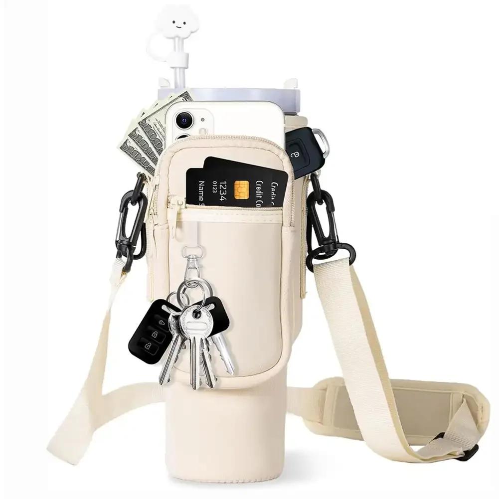 Suport pentru sticlă de apă Curea de umăr reglabilă Geantă pentru sticlă pentru sticlă de apă Buzunare multiple cu buzunar pentru telefon pentru paharul Stanley de 40 oz