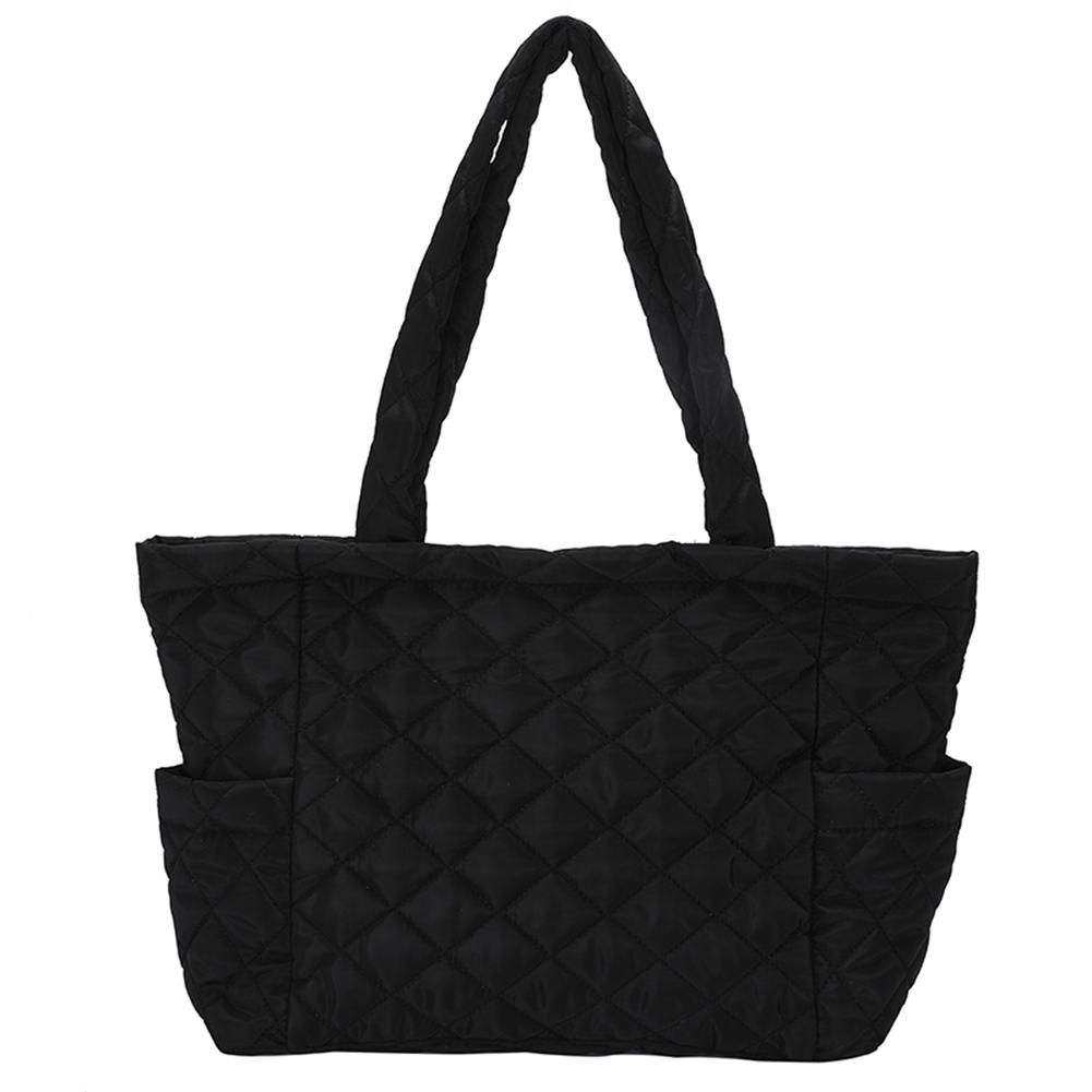 

Autumn Winter Shoulder Bag Rhombus Pattern Cotton Padded Shoulder Handbags Solid Zipper Travel Purse for Women Girl чёрный