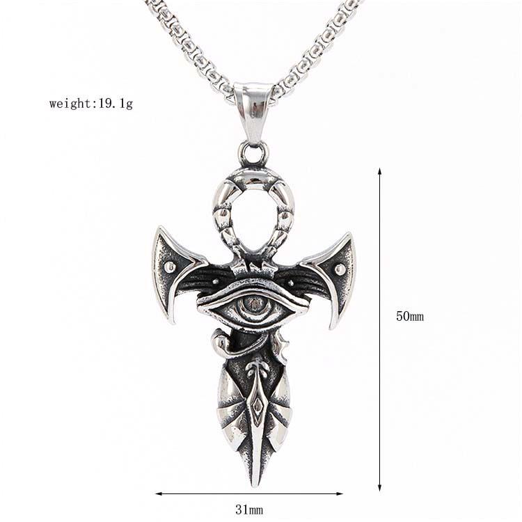 Men's Titanium Steel Cross Necklace with Eye of Horus Pendant