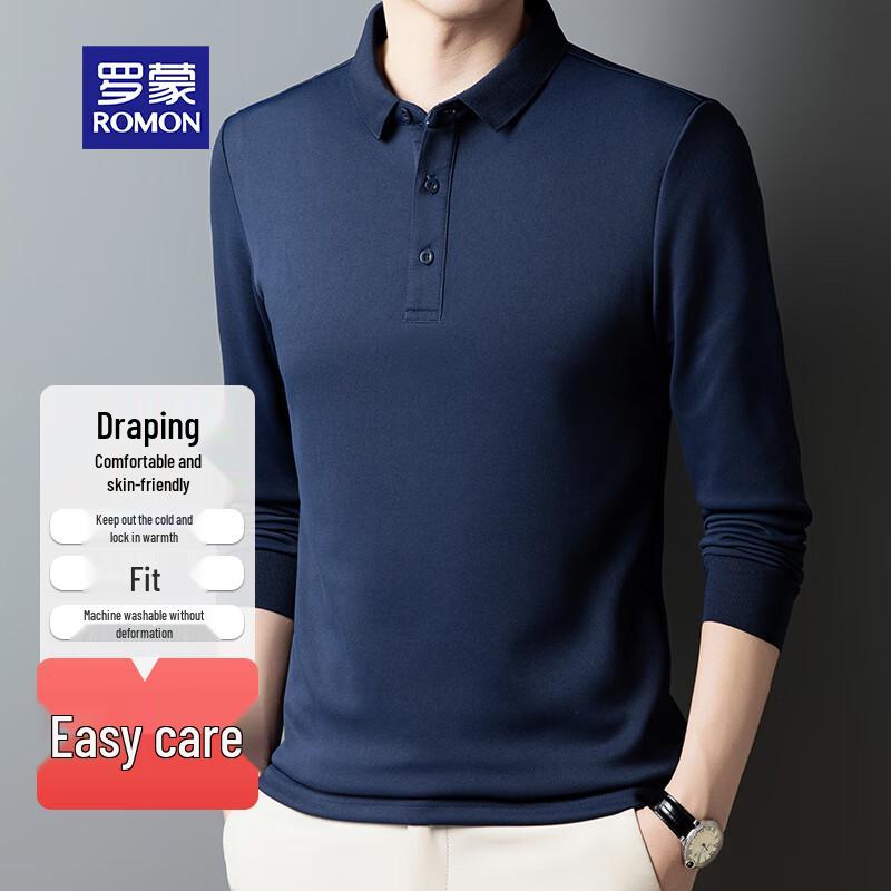 ROMON Men's Long Sleeve Pique Polo Shirt