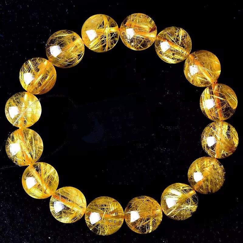 Pulsera de Cuarzo Rutilado Dorado Natural para Parejas - Cuentas que Cambian la Suerte en Citrino Amarillo para Hombres y Mujeres