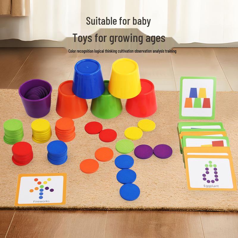 Montessori Wooden Color Sorting Cups - Educational Cognitive Training Toy