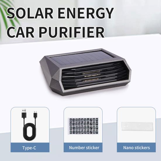 Car Air Purifier with Solar Panel High Temp Resistant Vibration Sensor Design Auto On/Off Car Interior Odor Removal Portable Air Purifier