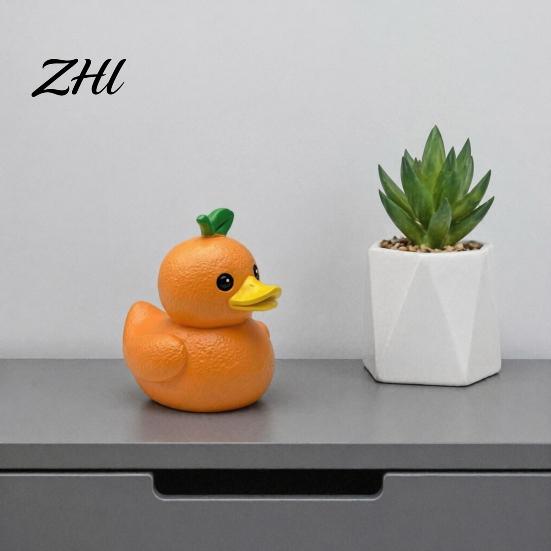 Unique Birthday Gifts Funny Orange Eggplant Duck Figurine, Fruit Vegetable Resin Statue, Adorable Desk Auspicious Meaning Decor for Car Dashboard Home