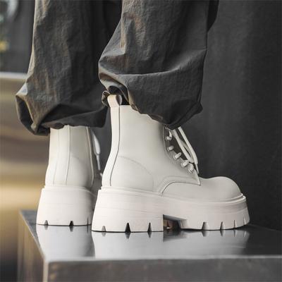 Wysokiej Jakości Casualowe Skórzane Outdoorowe Buty Biurowe Gruba Podeszwa Projektanci Sznurowane Botki do Kostki Włoskie Męskie Buty High Top