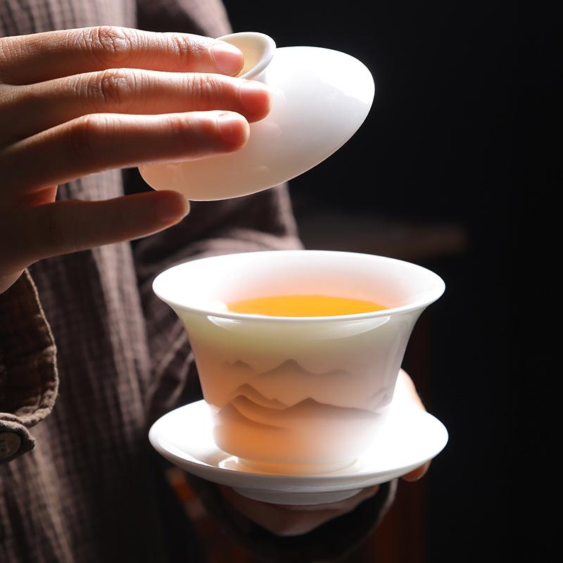 Ink suet jade kung fu tea set cover bowl travel set portable travel tea set portable outdoor tea