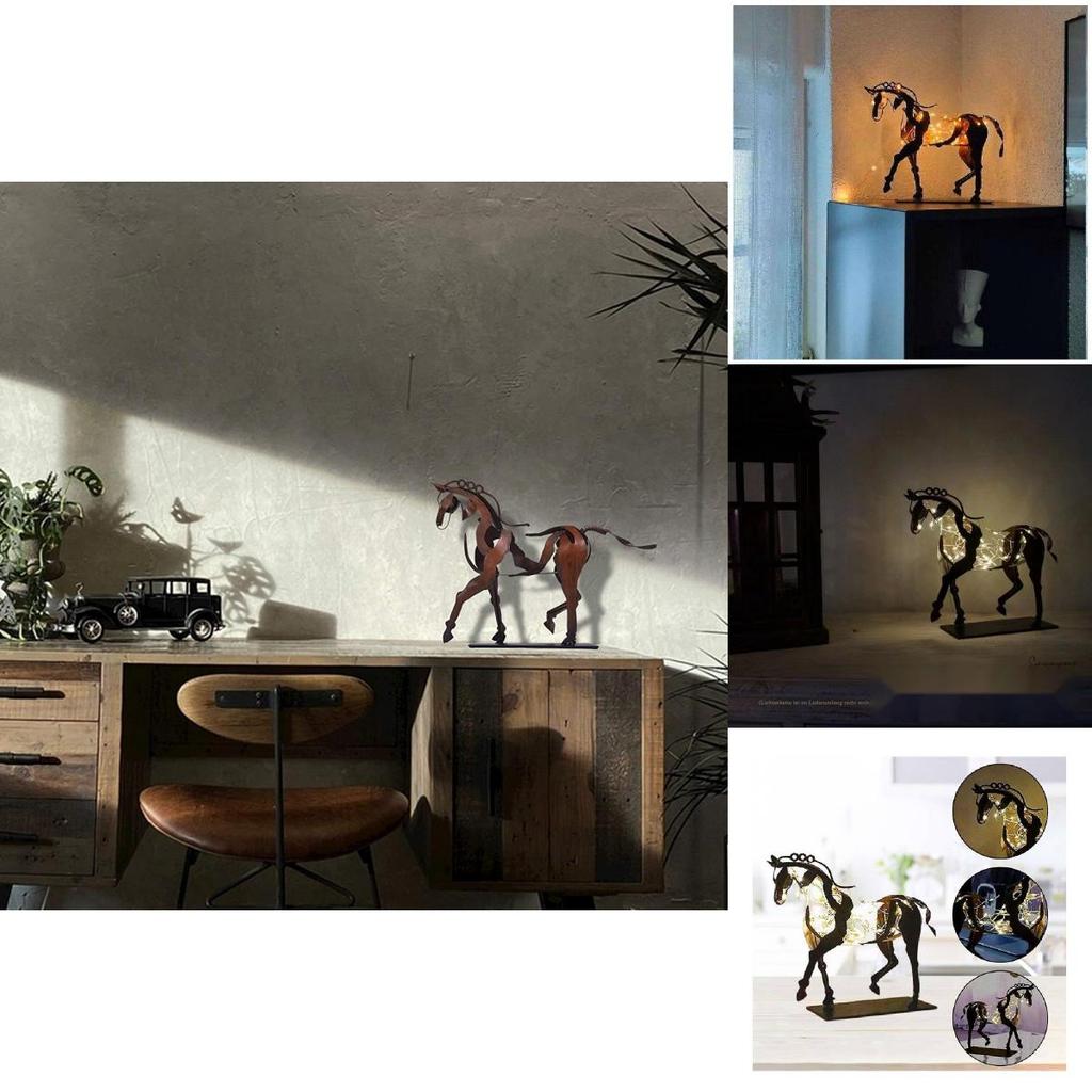 Metal Iron Horse Figurine With Luminescent Effect For Home Or Office Space