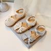 Girls Beach Shoes Weave Breathable Kids Princess Shoes with Simple Bows 2025 Summer New Children Sandals Soild Color Non-slip
