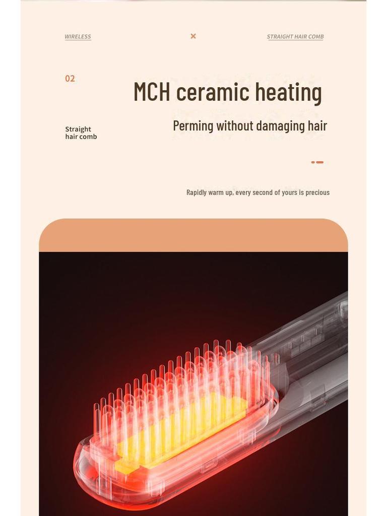 Rechargeable Wireless Ceramic Hair Straightener Comb - Fast Heating & Negative Ion Technology