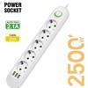 EU Plug Power Strip with 3 USB Ports 2M Cable Extension Cord Socket Network Filter Round Pin AC Outlet Electrical Charge Adapter