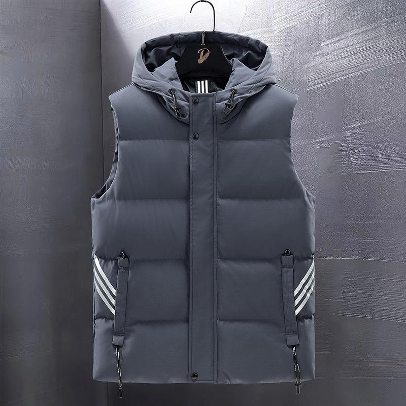 Winter New Cotton Vest Three Bars Hooded Vest Classic Simple Men Thickened Large Size Vest Men