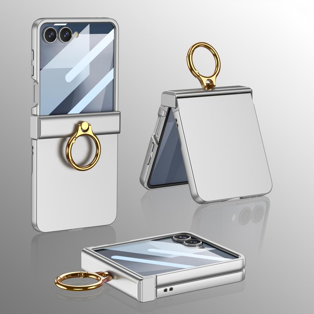 For Z Flip7 Phone Case Screen Protector 2in1 Ring Holder Cover For Samsung Galaxy Z Flip 7 Zflip7 Luxury Pivot Hinge Slim Shell