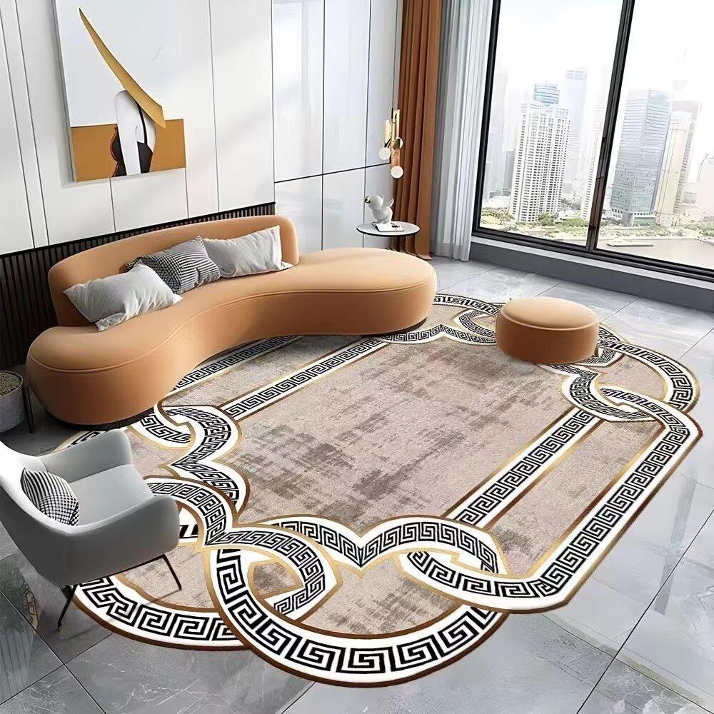 Luxury Style Large Living Room Carpet Machine Washable European Golden Tatami Mat Antiskid Bedroom Bedside Soft Rug Customizable