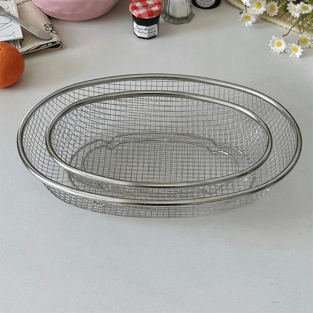 Stainless Steel Fruit Basket Oval Mesh Screen Portable Vegetable Draining Basket
