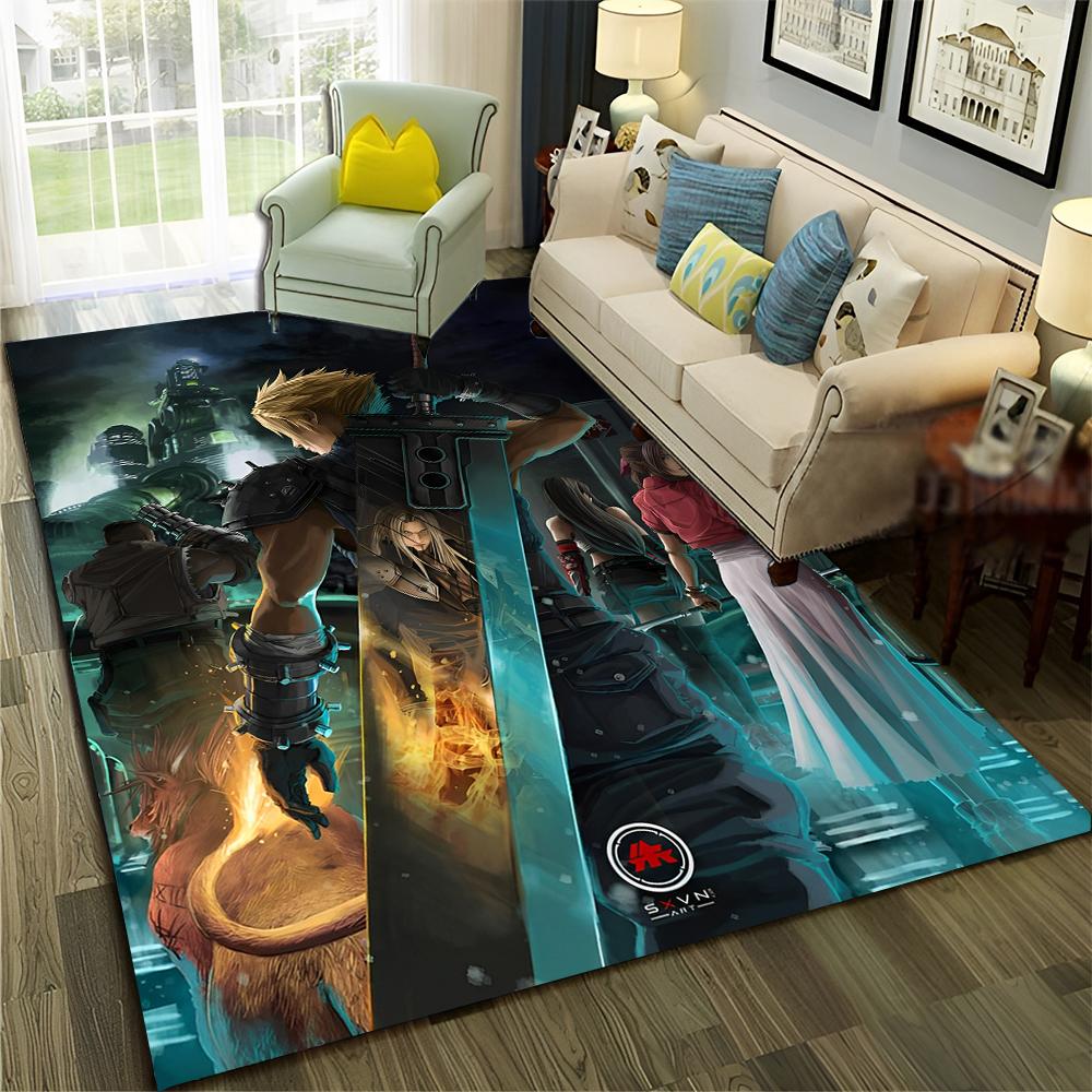 3D Final Fantasy Spiel Gamer FF14 HD Teppich für Zuhause Wohnzimmer Schlafzimmer Sofa Fußmatte Dekor, Kinderbereich Teppich Rutschfeste Bodenmatte