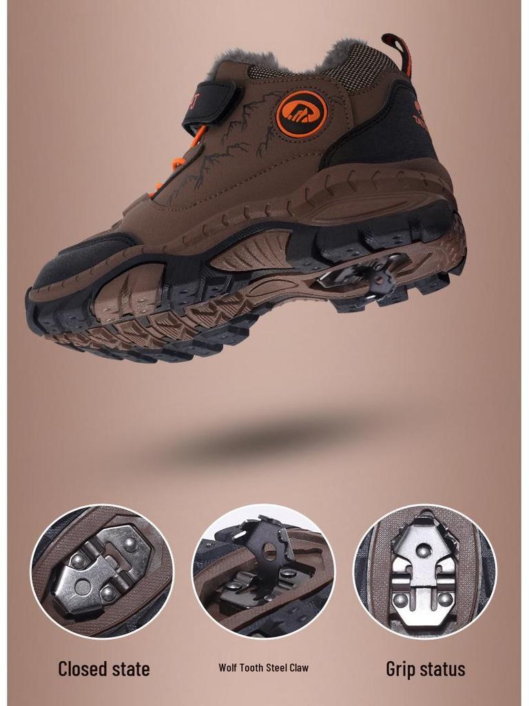 2025 Winter Boys' Non-Slip Large Cotton Shoes with Velvet Lining