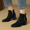 Autumn and winter suede Martin boots women's medium heel large size side zipper comfortable square heel leather boots Korean version of the new me