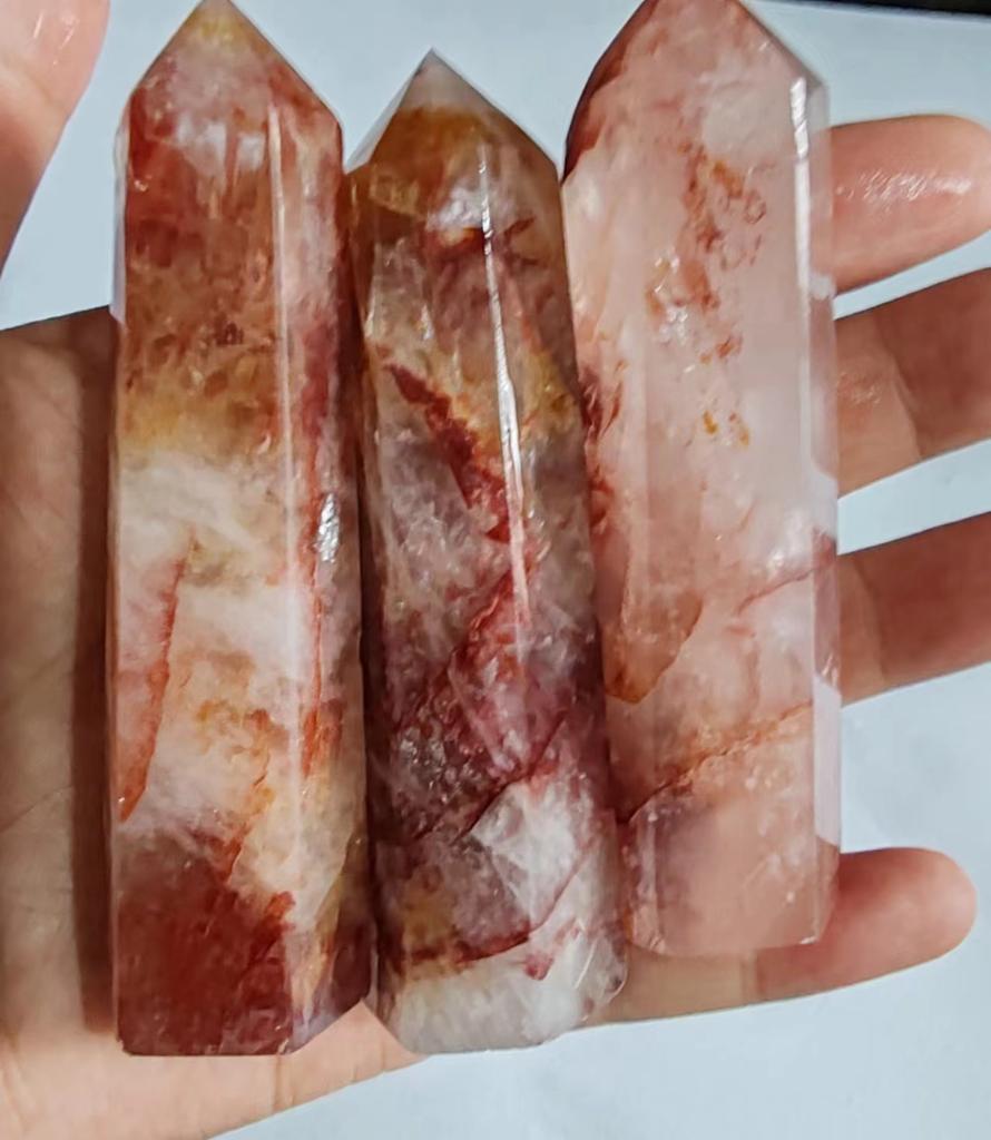 Natural Crystal Red Gum Flower Hexagonal Single Pointed Pillar Polishing Hexagonal Columns with Original Decorative Stones