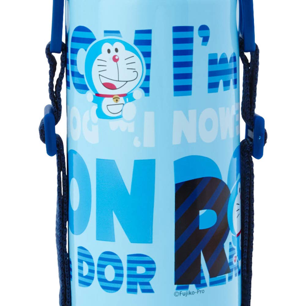 Sanrio Water Direct Stainless Steel Doraemon with Shoulder Character SANRIO Children's Bottle, 380ml, Drinking, One-Touch Cup, 2-Way Bottle, (I'm