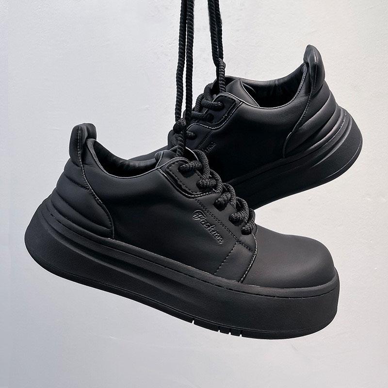 Korean style mens casual flats platform shoes lace-up genuine leather oxfords shoe black white stylish sneakers youth footwear