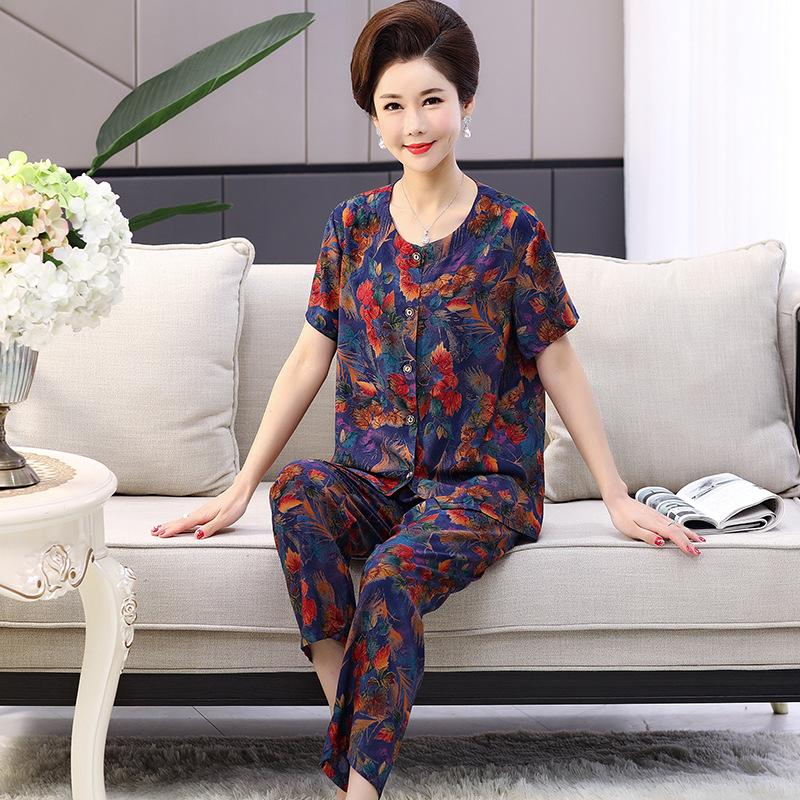 Women's Pajamas Short Sleeve Long Pants Loungewear Button Cardigan Set
