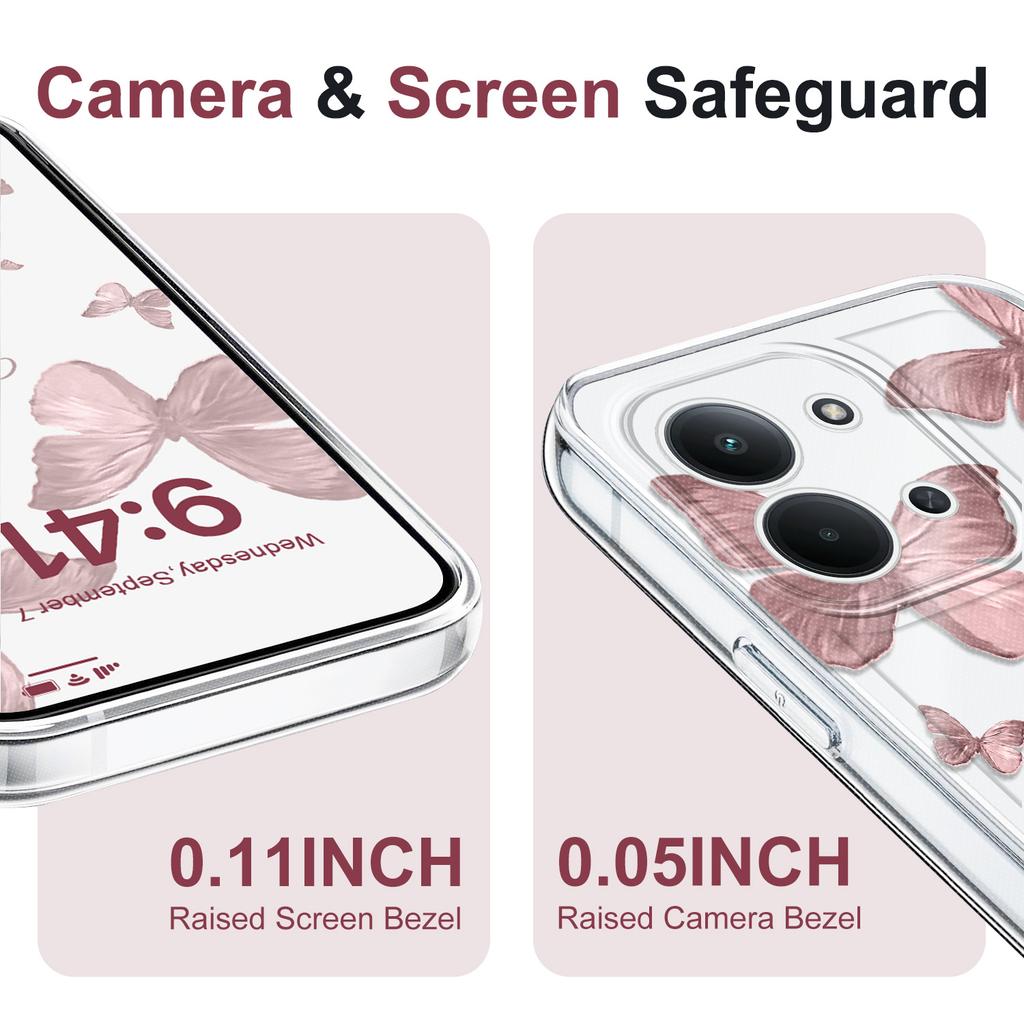 Retro Butterfly Transparent Phone Case For Xiaomi Redmi Note 14 13 12 Pro Plus 15 15C 13 13C 12 12C Soft TPU Cover