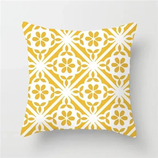 Geometric Cushion Covers Yellow Plaid Stripes Print Pillow Case For Home Chair Sofa Decoration Pillowcases 45cm*45cm