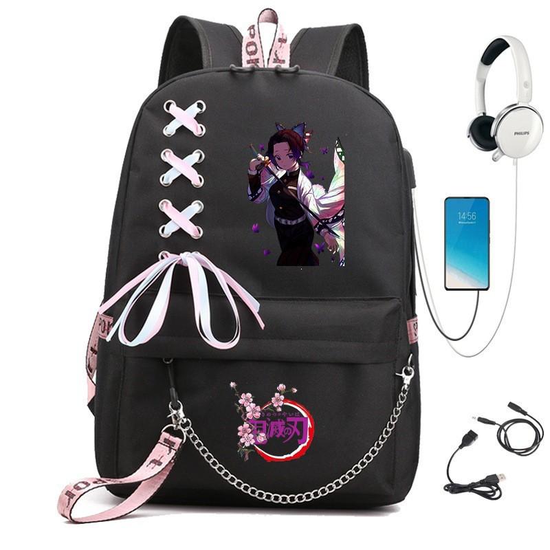 Anime Cosplay School Backpack With Chain Strap Teens - Lightweight Waterproof Canvas Rucksack High Students